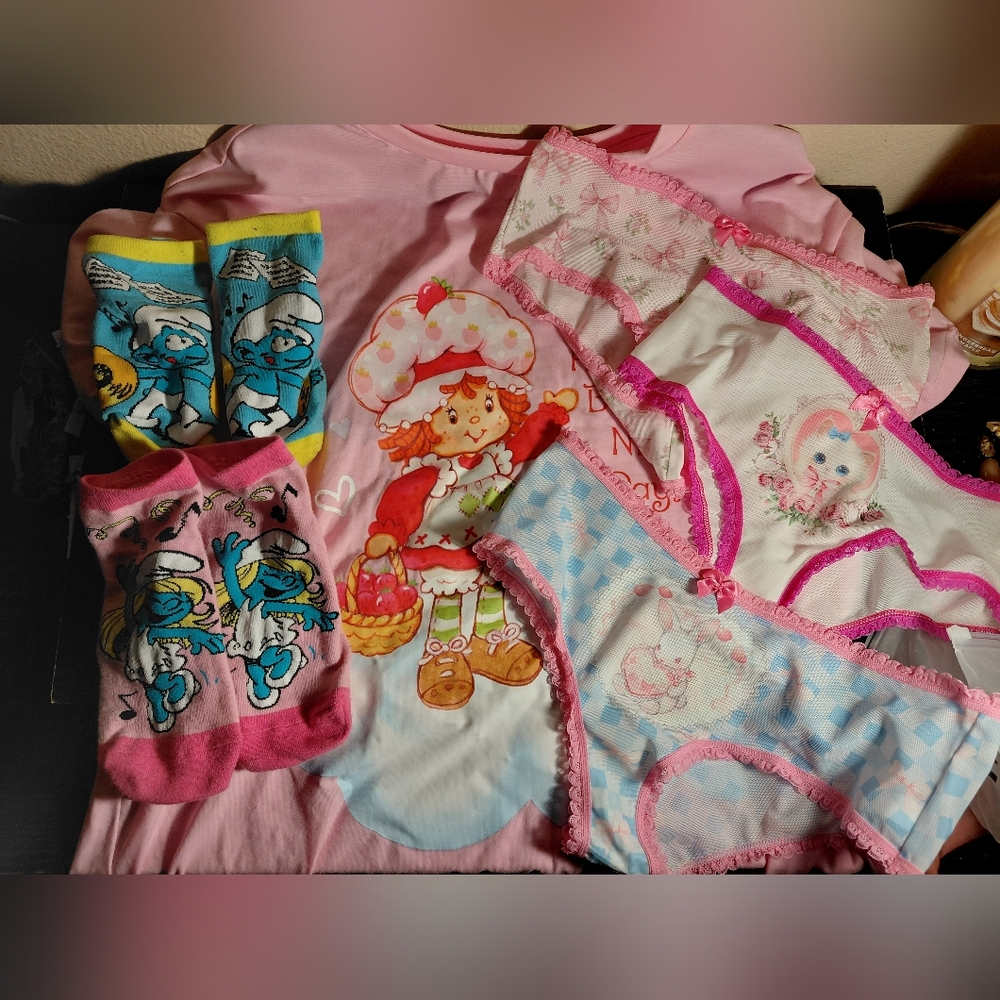 Strawberry Shortcake Night Dress, Smurfs Socks & Undies From Romwe.